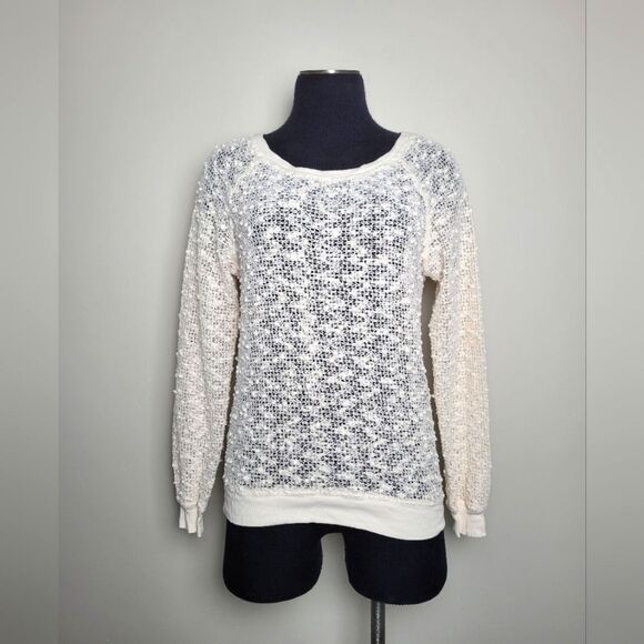 The Original Inc Sheer Ivory Lace Crochet Sweater Top Holiday Party Artsy Small - Picture 1 of 10